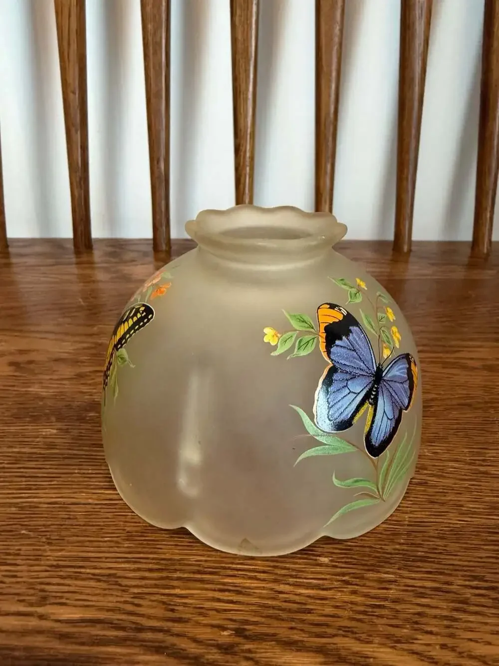 Vintage Westmoreland Frosted Satin Glass Fairy Lamp Shade with Hand Painted Butt
